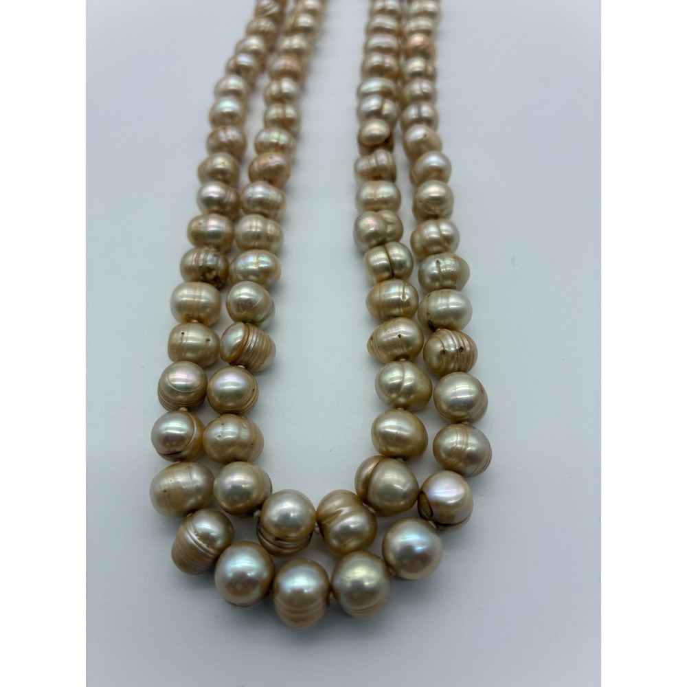 Vintage Strand Freshwater Pearl Necklace 26.5 Inch Champagne Gold Tone - Picture 4 of 6